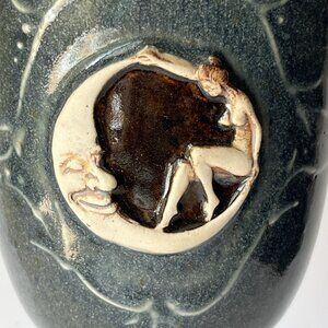 Art Pottery Chalice Goblet Nude Woman Sitting Crescent Moon Renaissance Goddess